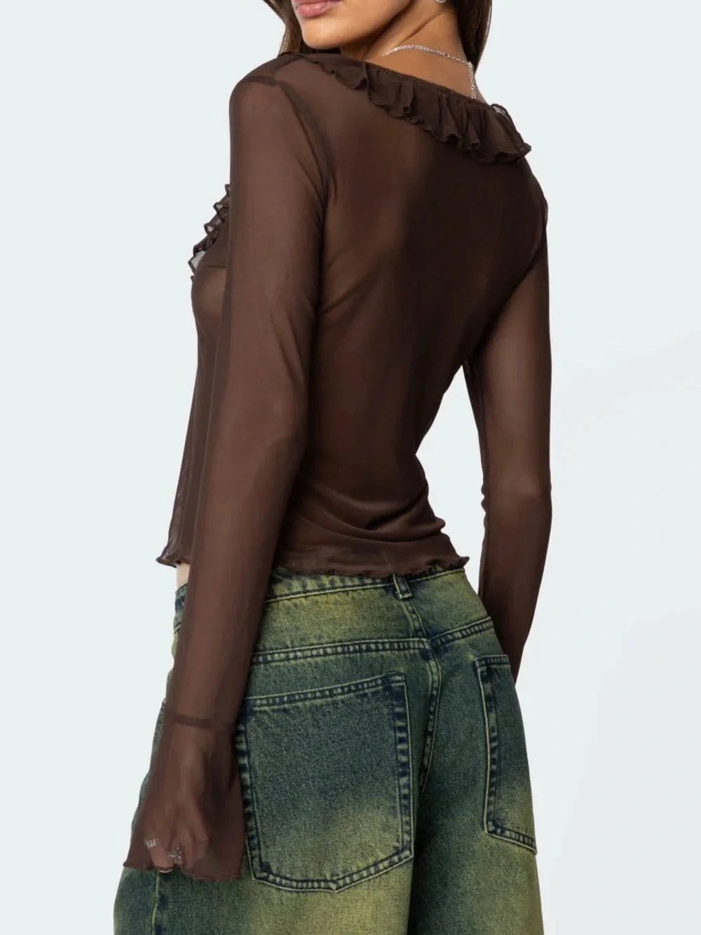 Edikted Sheer Mesh Ruffled Top - Picture 3 of 8